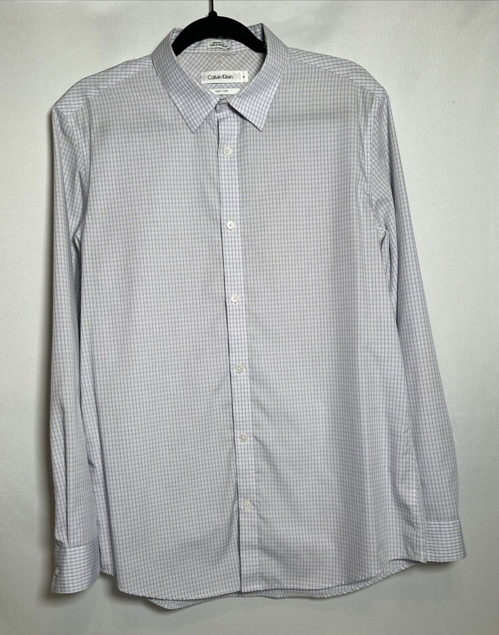 Calvin Klein Men’s 100% Cotton Non Iron Checkered Button Down Shirt Size Medium
